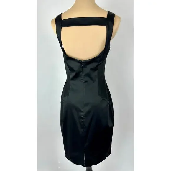 Vintage 90s Y2K Cache Black Satin Bustier Mini Dress Size 4 Small LBD Minimalism - Picture 3 of 12